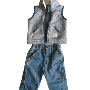 Guess + Carter's Baby Boy Clothes Jeans + Fleece Vest 6/9M